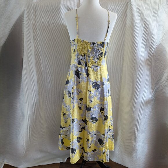 Planet By Lauren G 100% Silk Midi Slip Dress Size 6 Yellow Grey  Spring Summer - Picture 2 of 14